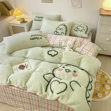 91家纺网 家纺一手货源 找家纺 （总）澳梵2022新款泰迪绒牛奶绒大版毛巾绣四件套