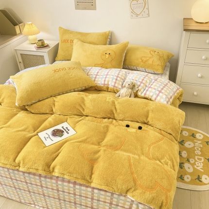 91家纺网 家纺一手货源 找家纺 （总）澳梵2022新款泰迪绒牛奶绒大版毛巾绣四件套