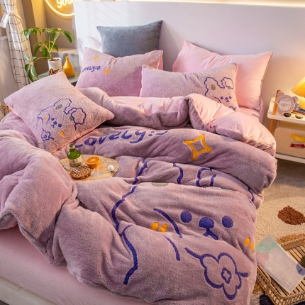 91家纺网 家纺一手货源 找家纺 （总）澳梵2022新款泰迪绒牛奶绒大版毛巾绣四件套