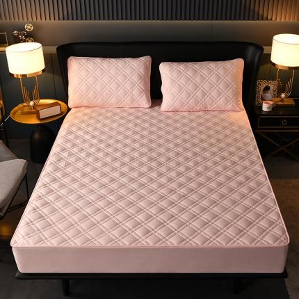 金富帝 2021新款加厚纯色款床笠 双线格-粉色