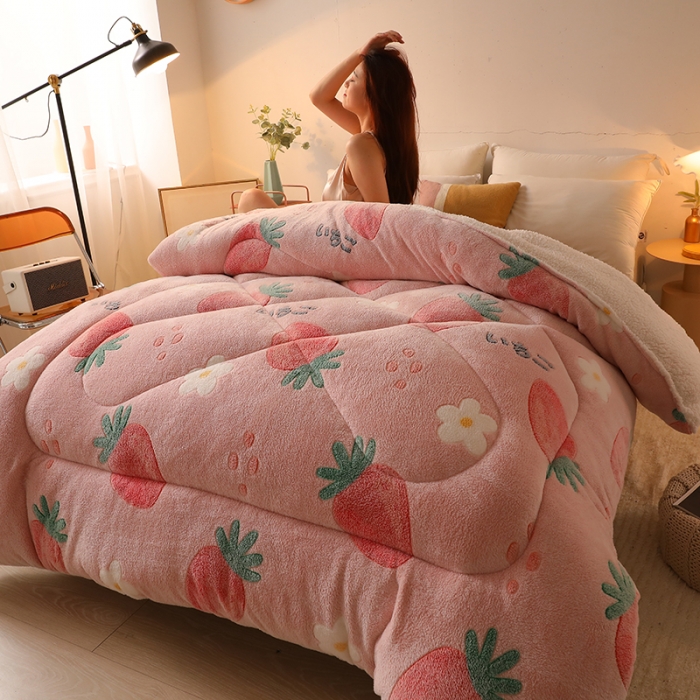 91家纺网 家纺一手货源 找家纺 梦初语 2021加厚保暖雪花绒加羊羔绒冬被子被芯 草莓甜心