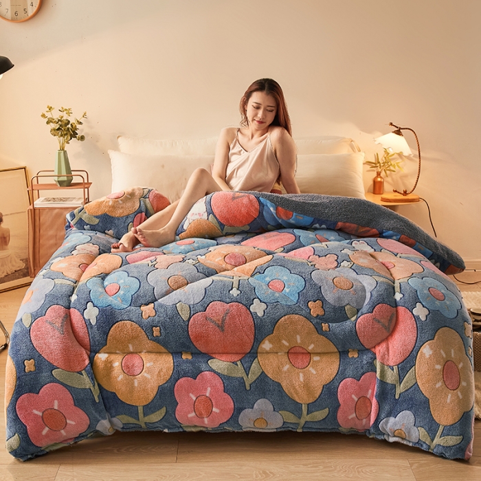 91家纺网 家纺一手货源 找家纺 梦初语 2021新款加厚保暖雪花绒加羊羔绒冬被子被芯花儿朵朵