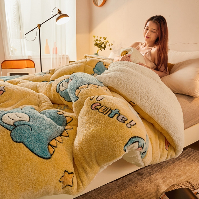 91家纺网 家纺一手货源 找家纺 梦初语 2021加厚保暖雪花绒加羊羔绒冬被子被芯 恐龙宝贝