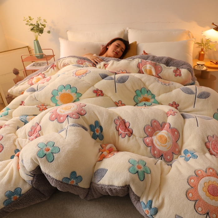 91家纺网 家纺一手货源 找家纺 梦初语 2021加厚保暖雪花绒加羊羔绒冬被子被芯 太阳花