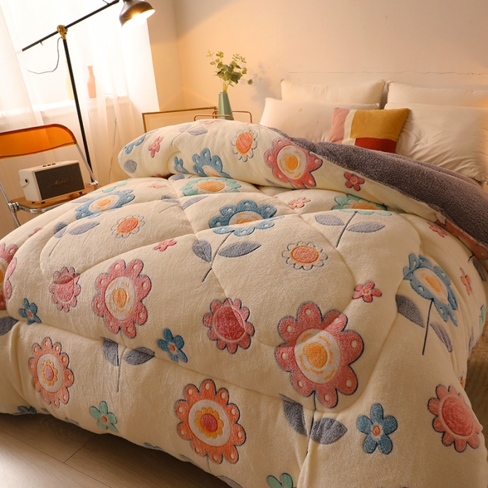 91家纺网 家纺一手货源 找家纺 梦初语 2021加厚保暖雪花绒加羊羔绒冬被子被芯 太阳花