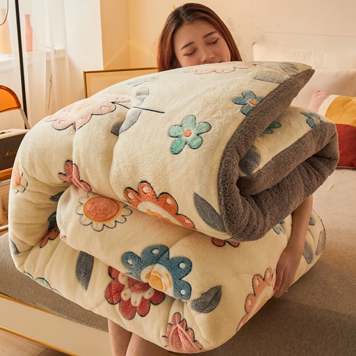 91家纺网 家纺一手货源 找家纺 梦初语 2021加厚保暖雪花绒加羊羔绒冬被子被芯 太阳花