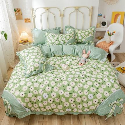 91家纺网 家纺一手货源 找家纺 靓生活 2021新款韩版磨毛四件套 花海畅洋-清新绿