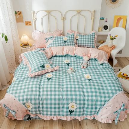 91家纺网 家纺一手货源 找家纺 靓生活 2021新款韩版磨毛四件套 秋雨初晴-清新蓝