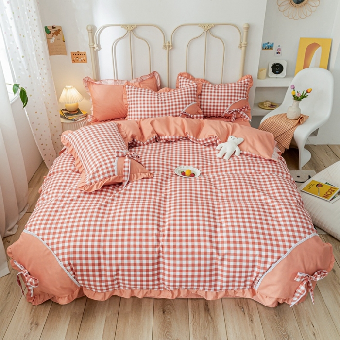 91家纺网 家纺一手货源 找家纺 靓生活 2021新款韩版磨毛四件套 布丁格-甜蜜桔