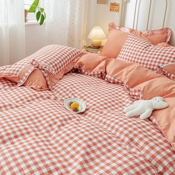 91家纺网 家纺一手货源 找家纺 靓生活 2021新款韩版磨毛四件套 布丁格-甜蜜桔