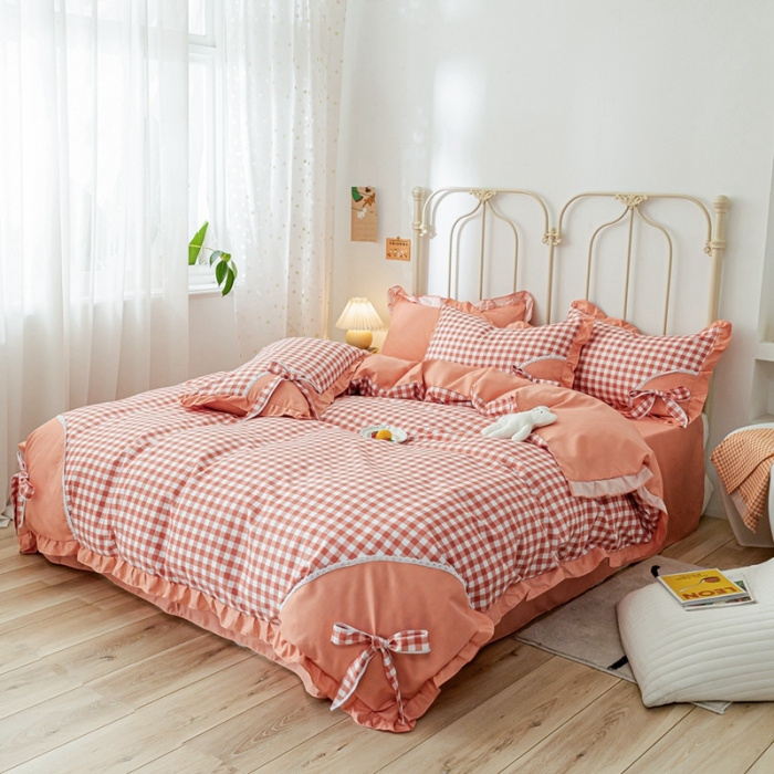 91家纺网 家纺一手货源 找家纺 靓生活 2021新款韩版磨毛四件套 布丁格-甜蜜桔