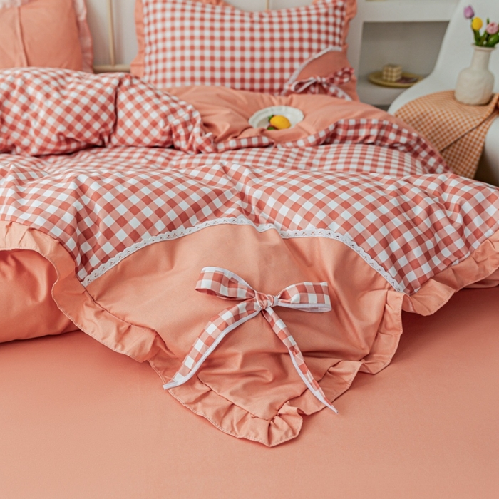 91家纺网 家纺一手货源 找家纺 靓生活 2021新款韩版磨毛四件套 布丁格-甜蜜桔