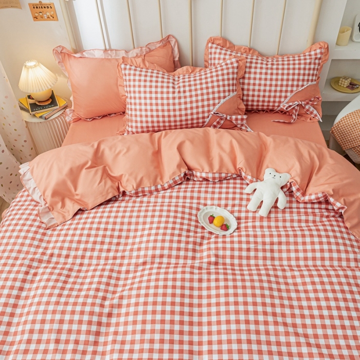 91家纺网 家纺一手货源 找家纺 靓生活 2021新款韩版磨毛四件套 布丁格-甜蜜桔