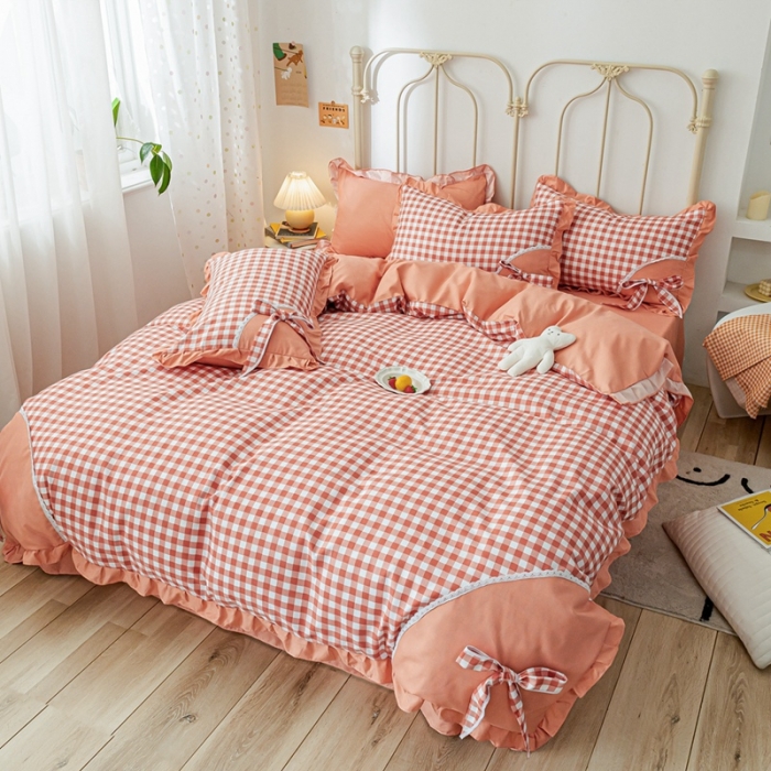 91家纺网 家纺一手货源 找家纺 靓生活 2021新款韩版磨毛四件套 布丁格-甜蜜桔