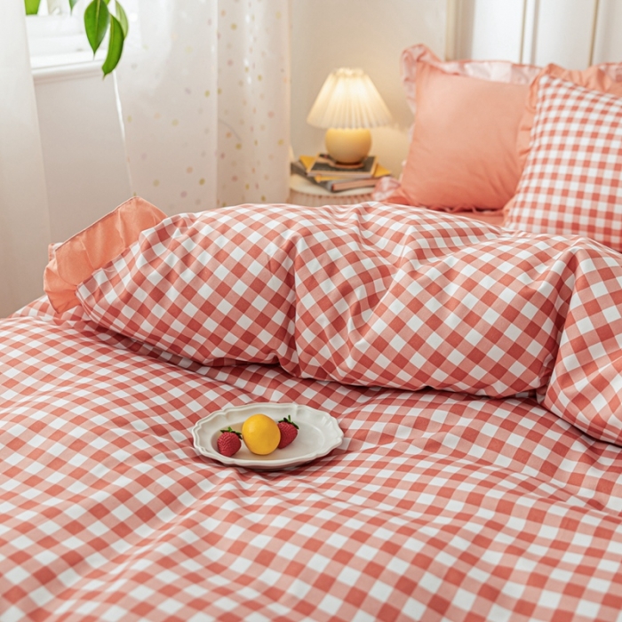 91家纺网 家纺一手货源 找家纺 靓生活 2021新款韩版磨毛四件套 布丁格-甜蜜桔