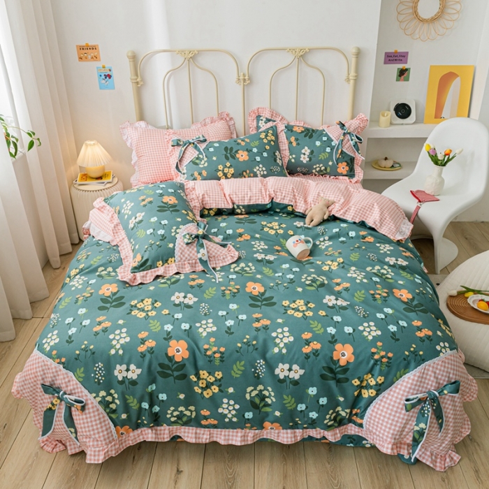 91家纺网 家纺一手货源 找家纺 靓生活 2021新款韩版磨毛四件套 春的乐章-森林绿