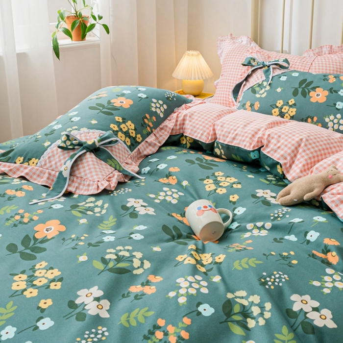 91家纺网 家纺一手货源 找家纺 靓生活 2021新款韩版磨毛四件套 春的乐章-森林绿