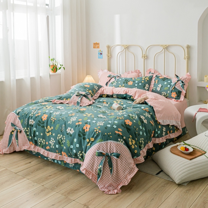 91家纺网 家纺一手货源 找家纺 靓生活 2021新款韩版磨毛四件套 春的乐章-森林绿