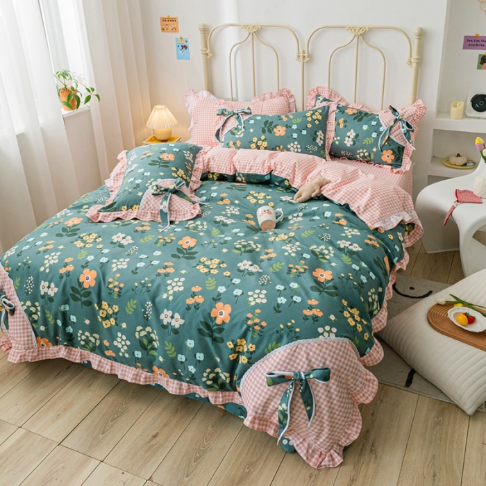 91家纺网 家纺一手货源 找家纺 靓生活 2021新款韩版磨毛四件套 春的乐章-森林绿