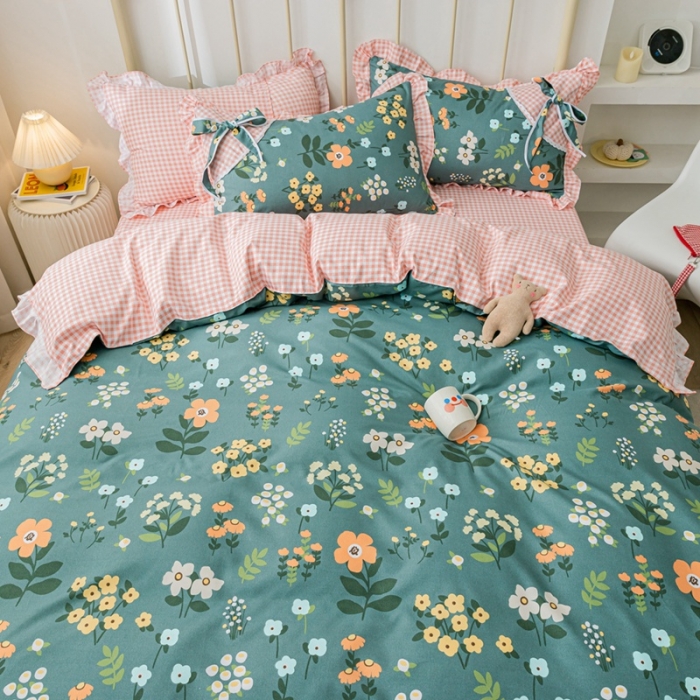 91家纺网 家纺一手货源 找家纺 靓生活 2021新款韩版磨毛四件套 春的乐章-森林绿