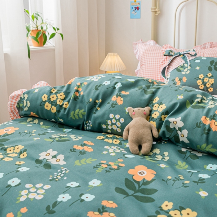 91家纺网 家纺一手货源 找家纺 靓生活 2021新款韩版磨毛四件套 春的乐章-森林绿