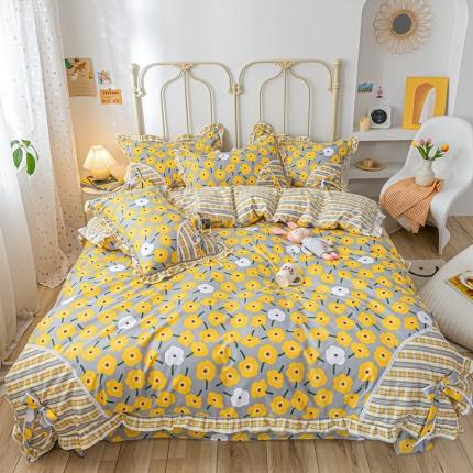 靓生活 2021新款韩版磨毛四件套 朵朵珍爱-阳光黄