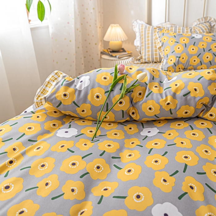 91家纺网 家纺一手货源 找家纺 靓生活 2021新款韩版磨毛四件套 朵朵珍爱-阳光黄