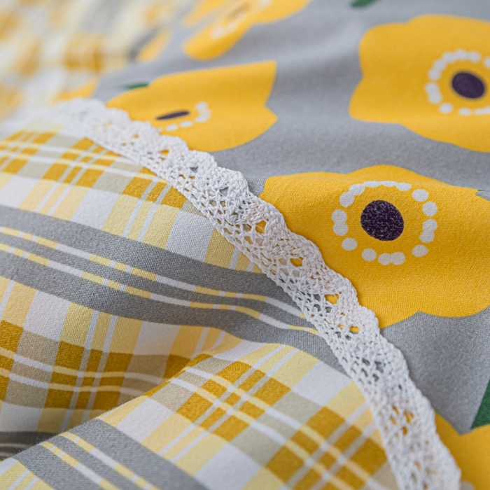 91家纺网 家纺一手货源 找家纺 靓生活 2021新款韩版磨毛四件套 朵朵珍爱-阳光黄