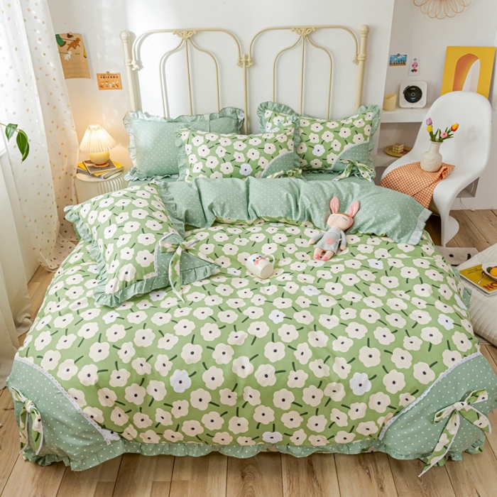 91家纺网 家纺一手货源 找家纺 靓生活 2021新款韩版磨毛四件套 花海畅洋-清新绿