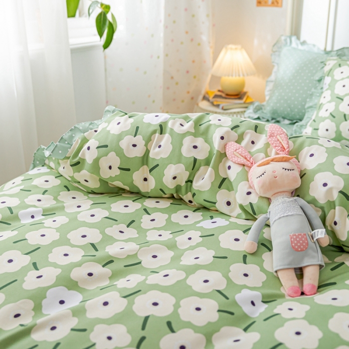 91家纺网 家纺一手货源 找家纺 靓生活 2021新款韩版磨毛四件套 花海畅洋-清新绿