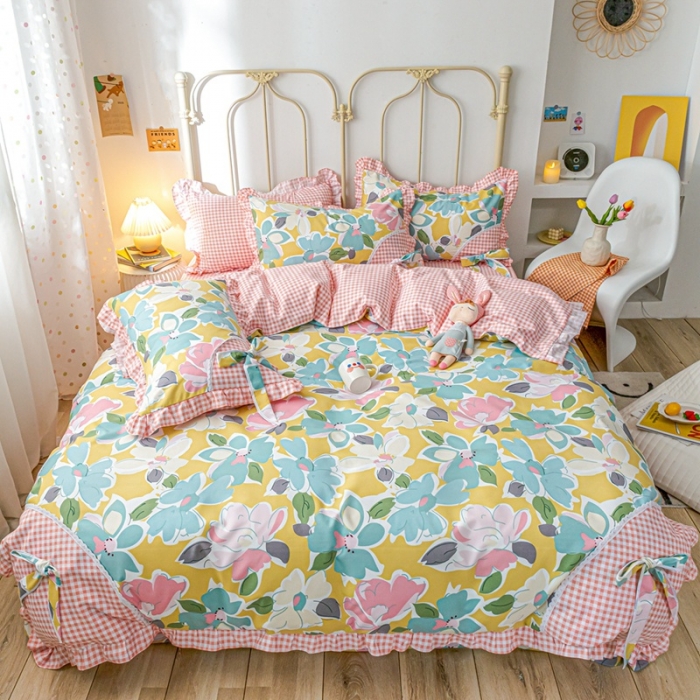 91家纺网 家纺一手货源 找家纺 靓生活 2021新款韩版磨毛四件套 花样爱意-公主粉