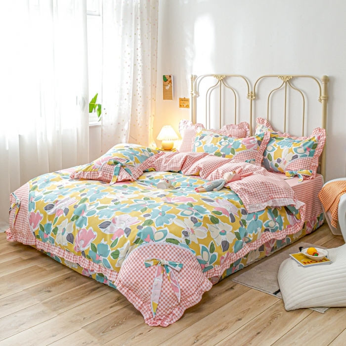 91家纺网 家纺一手货源 找家纺 靓生活 2021新款韩版磨毛四件套 花样爱意-公主粉