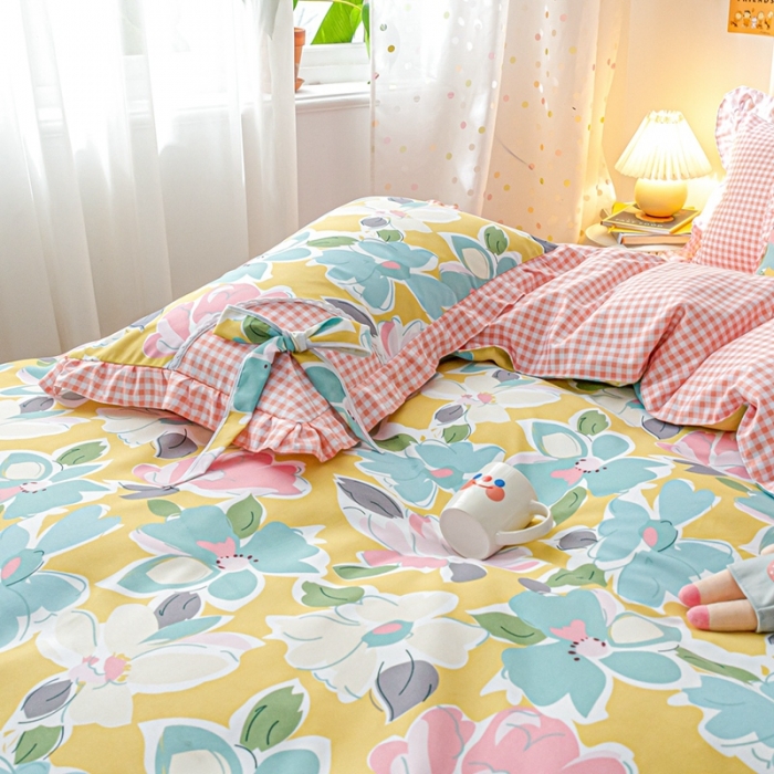 91家纺网 家纺一手货源 找家纺 靓生活 2021新款韩版磨毛四件套 花样爱意-公主粉