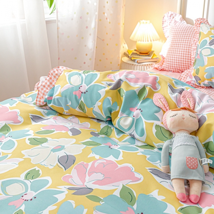 91家纺网 家纺一手货源 找家纺 靓生活 2021新款韩版磨毛四件套 花样爱意-公主粉