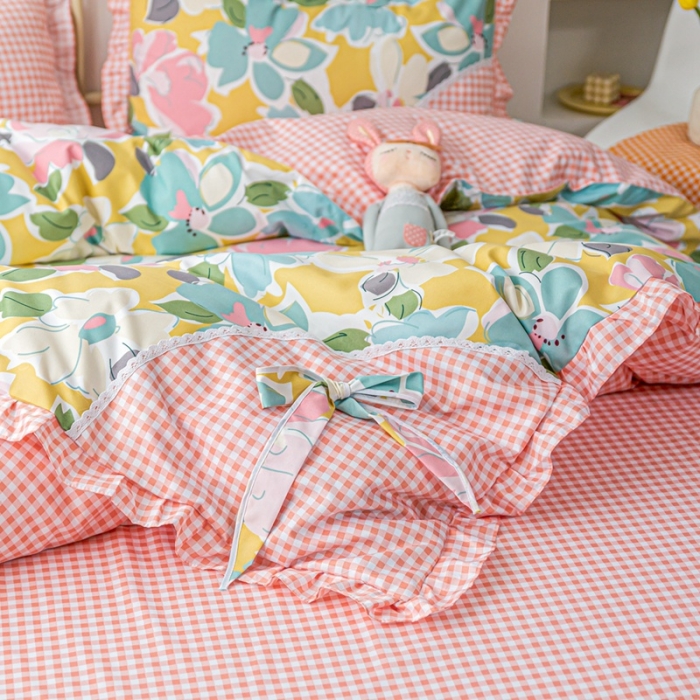 91家纺网 家纺一手货源 找家纺 靓生活 2021新款韩版磨毛四件套 花样爱意-公主粉