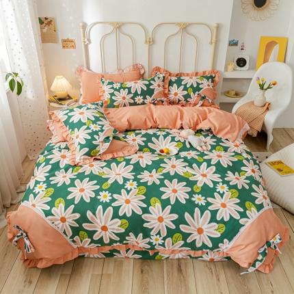 靓生活 2021新款韩版磨毛四件套 花影芳菲-森林绿