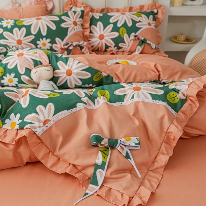 91家纺网 家纺一手货源 找家纺 靓生活 2021新款韩版磨毛四件套 花影芳菲-森林绿