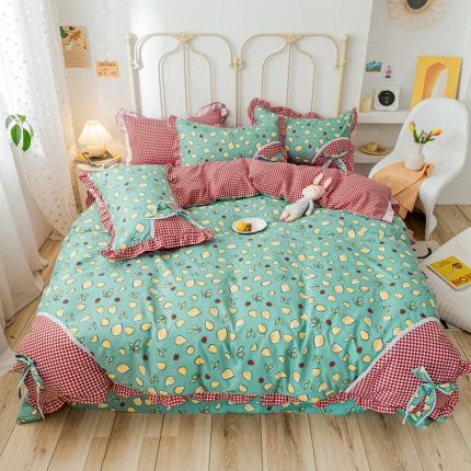 靓生活 2021新款韩版磨毛四件套 柠檬物语-松石绿