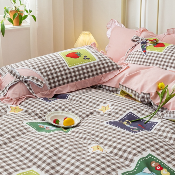 91家纺网 家纺一手货源 找家纺 靓生活 2021新款韩版磨毛四件套 清甜夏日-奶油粉