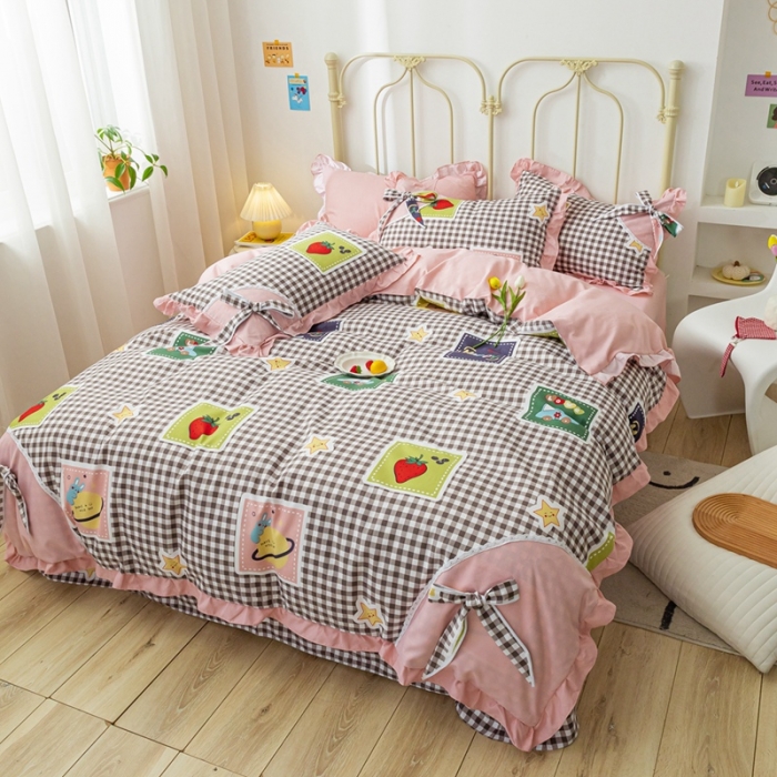 91家纺网 家纺一手货源 找家纺 靓生活 2021新款韩版磨毛四件套 清甜夏日-奶油粉