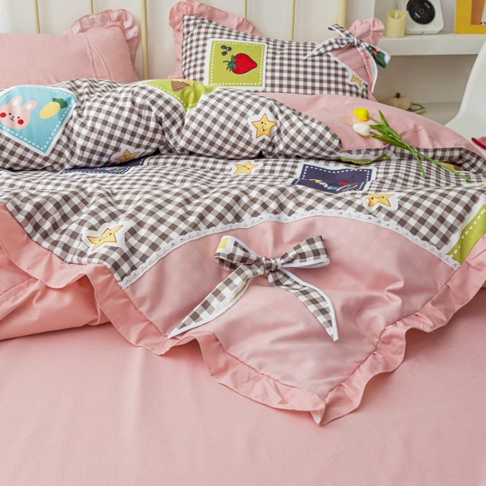 91家纺网 家纺一手货源 找家纺 靓生活 2021新款韩版磨毛四件套 清甜夏日-奶油粉