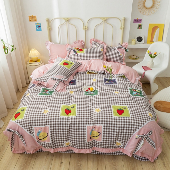 91家纺网 家纺一手货源 找家纺 靓生活 2021新款韩版磨毛四件套 清甜夏日-奶油粉