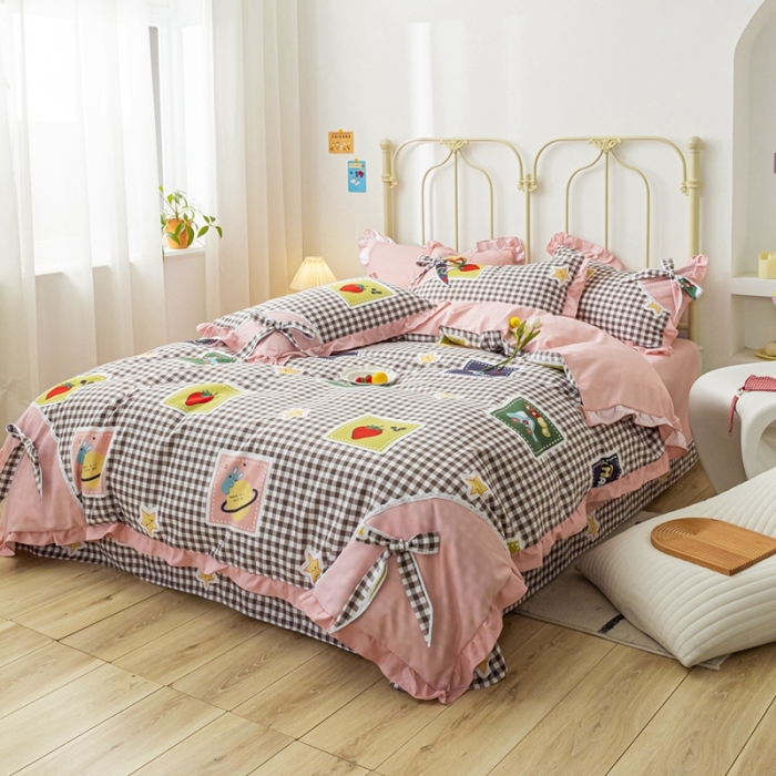 91家纺网 家纺一手货源 找家纺 靓生活 2021新款韩版磨毛四件套 清甜夏日-奶油粉