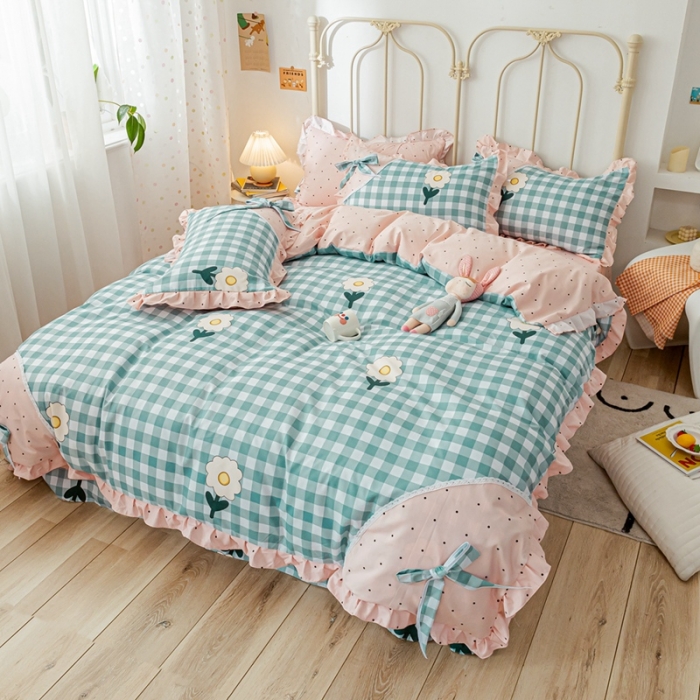 91家纺网 家纺一手货源 找家纺 靓生活 2021新款韩版磨毛四件套 秋雨初晴-清新蓝