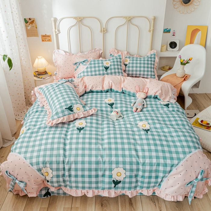 91家纺网 家纺一手货源 找家纺 靓生活 2021新款韩版磨毛四件套 秋雨初晴-清新蓝