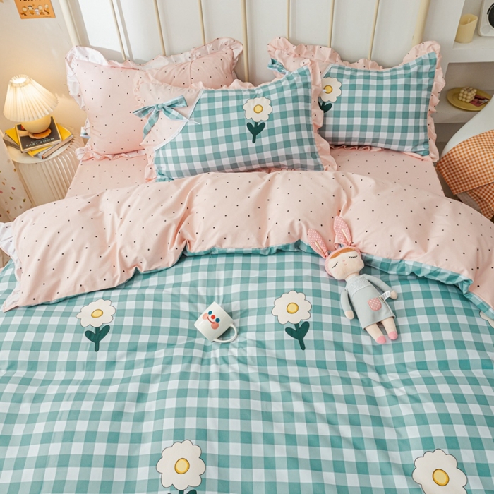 91家纺网 家纺一手货源 找家纺 靓生活 2021新款韩版磨毛四件套 秋雨初晴-清新蓝