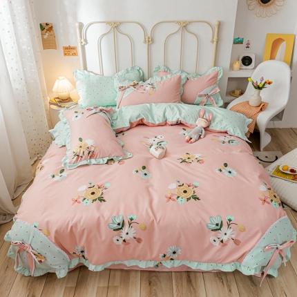 靓生活 2021新款韩版磨毛四件套 庭院花径-公主粉