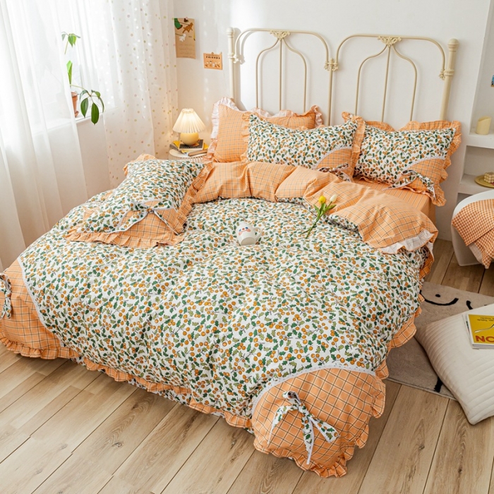 91家纺网 家纺一手货源 找家纺 靓生活 2021新款韩版磨毛四件套 香甜小果-梦幻桔