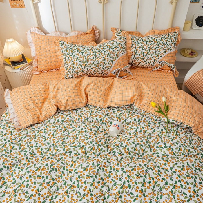 91家纺网 家纺一手货源 找家纺 靓生活 2021新款韩版磨毛四件套 香甜小果-梦幻桔