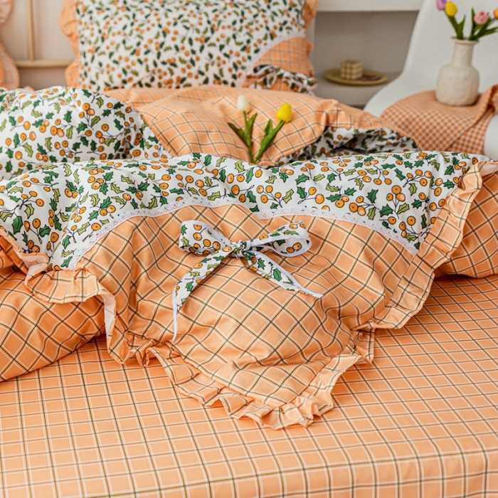 91家纺网 家纺一手货源 找家纺 靓生活 2021新款韩版磨毛四件套 香甜小果-梦幻桔